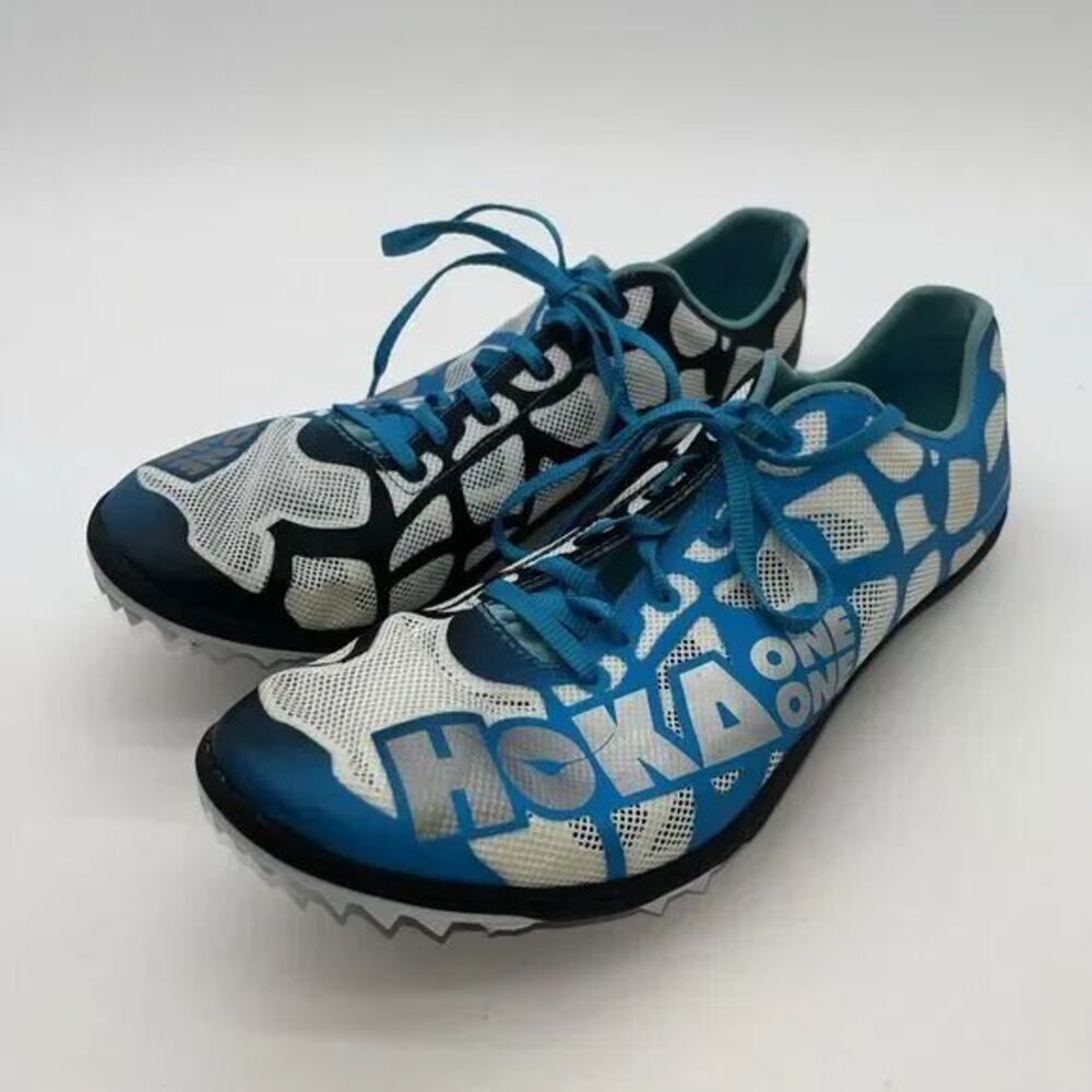 HOKA ONE ONE MEN'S ROCKET LD Track Running Shoe Cyan Blue / White With Spikes